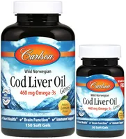 Carlson Labs - Wild Norwegian Cod Liver Oil, 460mg, 150 + 30 kapsułek miękkich