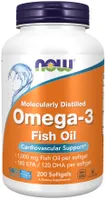 NOW Foods - Omega 3, Molekularnie Destylowany Olej Rybny, 200 kapsułek miękkich