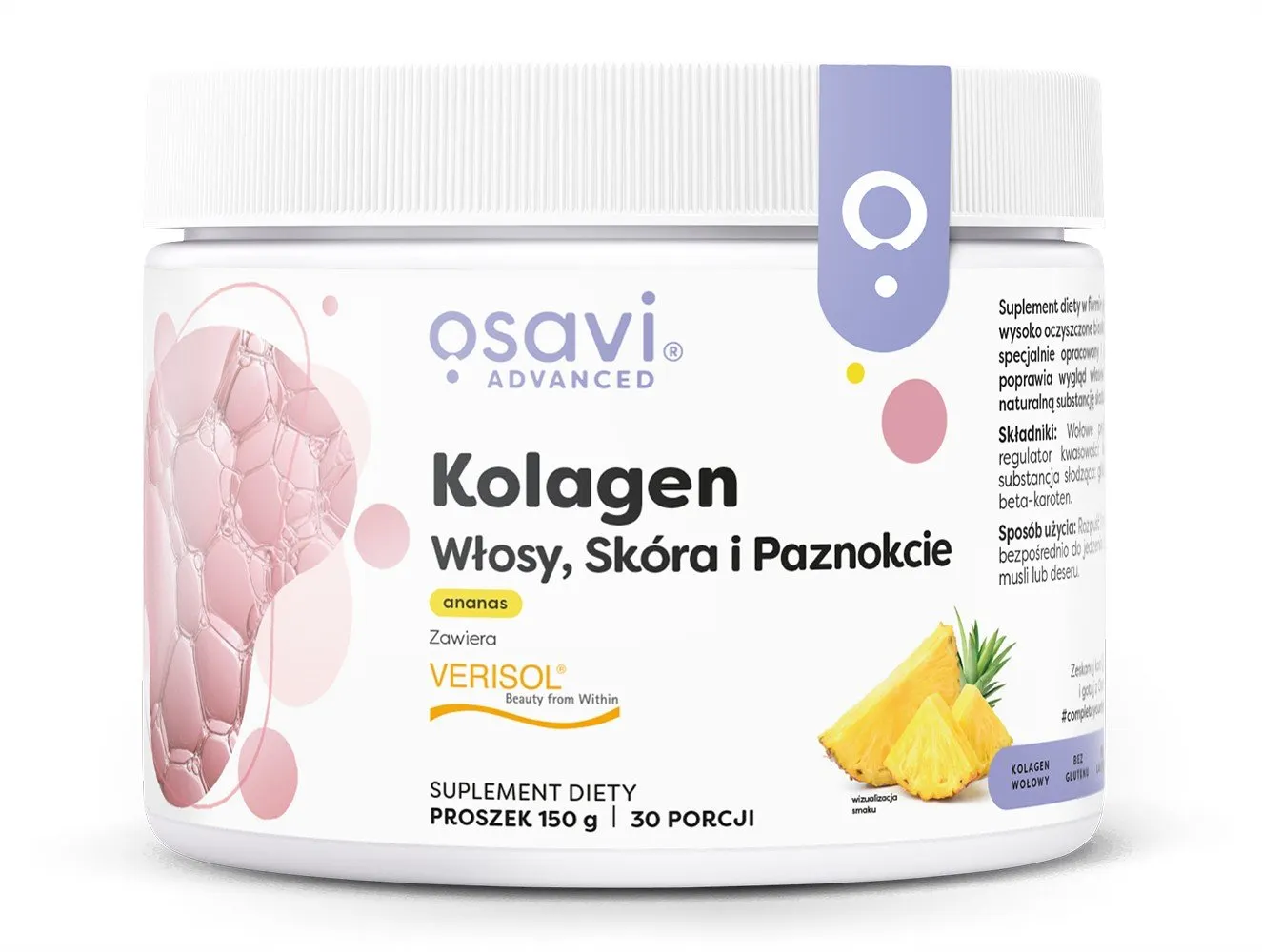 Osavi - Kolagen Włosy, Skóra i Paznokcie, Ananas, Proszek, 150g